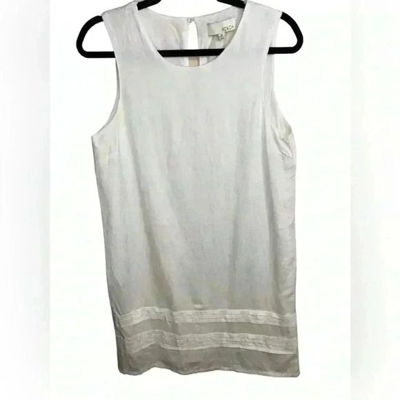 Pinch Womens Tank Dress White Lined Crew Neck Sleeveless Linen Blend Keyhole M - Picture 2 of 6